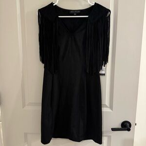 Idyllwind Black Fringe-Shoulder Mini Dress